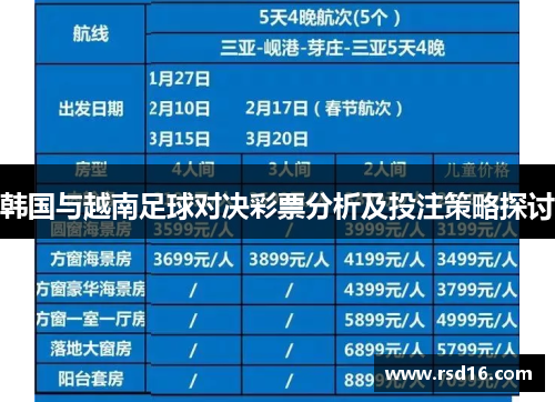 韩国与越南足球对决彩票分析及投注策略探讨