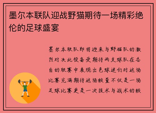 墨尔本联队迎战野猫期待一场精彩绝伦的足球盛宴